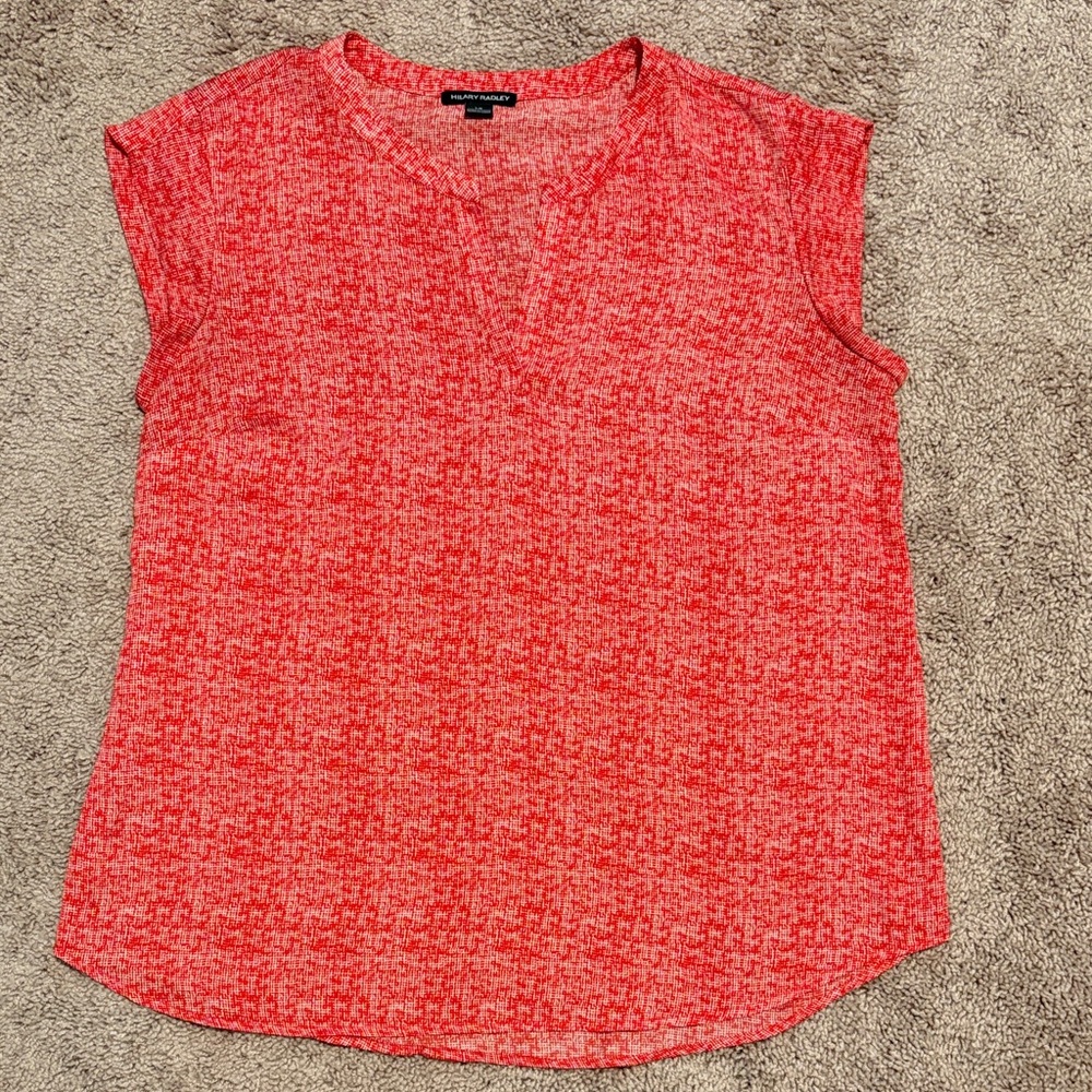 Women's Red and White Patterned Cap Sleeve Top